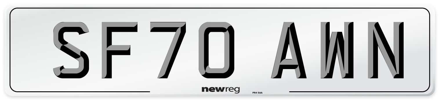 SF70 AWN Number Plate from New Reg